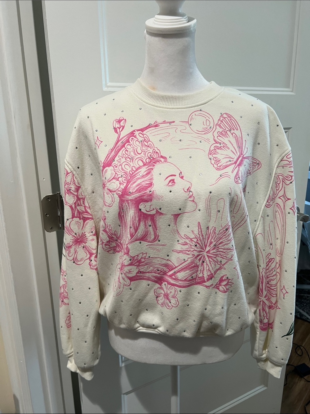 Wicked by Katie Kime women’s good/bad graphic pullover sweatshirt - cream xxs